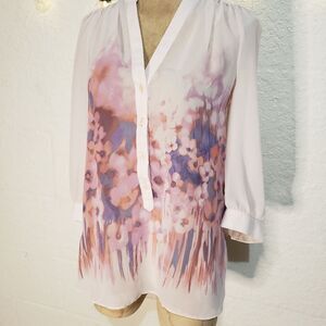 Lauren Conrad Blush Pink Floral Chiffon Hi-Lo Top Size XS